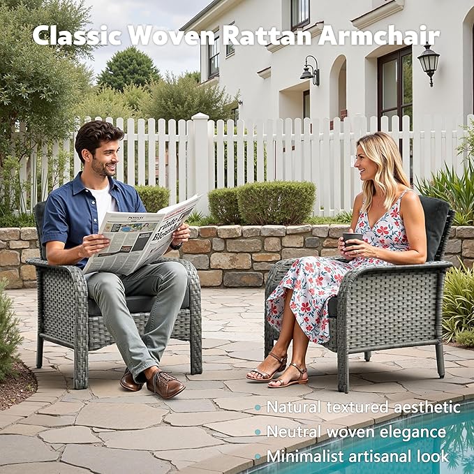 2 Pack Wicker Patio Furniture Chairs,Outdoor Rattan Chairs with Armrest Support 250 lb