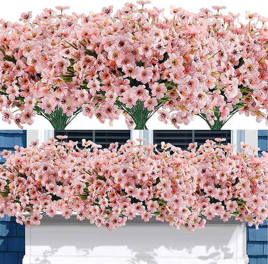 Uieke 72 Bundles Artificial Flowers for Outdoors UV Resistant Fake Silk Flowers No Fade Greenery Shrubs Plants for Outside Planter Home Garden Porch Window Box Spring Summer Décor (Pink)