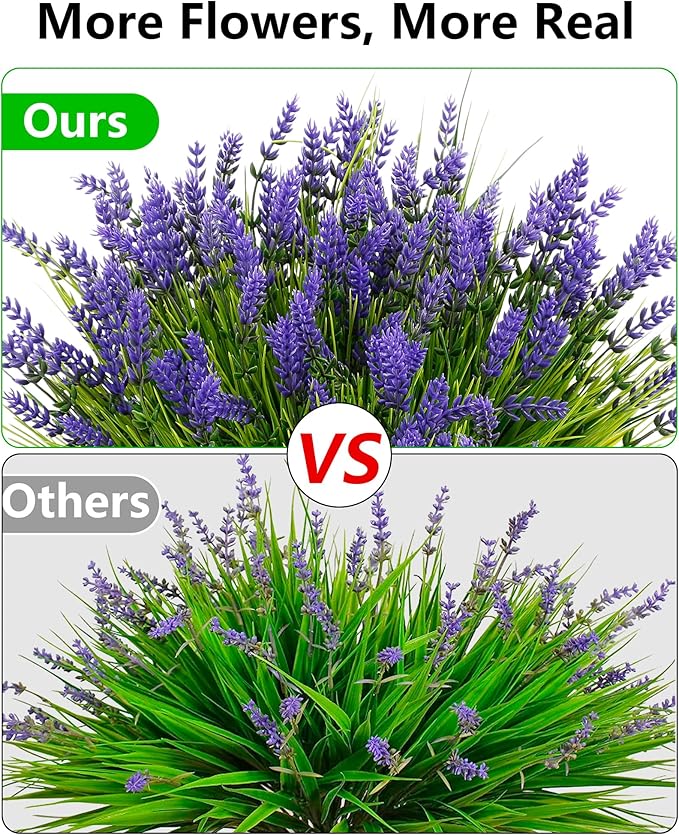 ZINHO 24 Bundles Artificial Flowers Outdoor, Faux Lavender Flowers with Grass UV Resistant Artificial Plants for Outdoor Outside Hanging Planter Window Box Garden Patio Front Porch Decor
