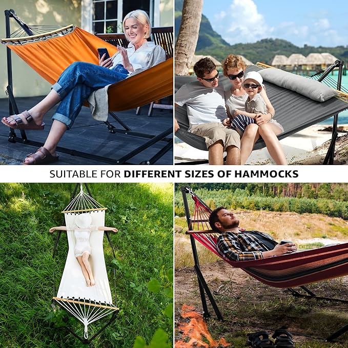 Tranquillo Unity Hammocks, Spacious and Comfortable Hammock Stand for 2, 800 lbs Capacity Steel Frame, Pre-Assembled with 30-Second Tool-Free Setup, No Screws Needed, Ideal for Indoor & Outdoor, Grey