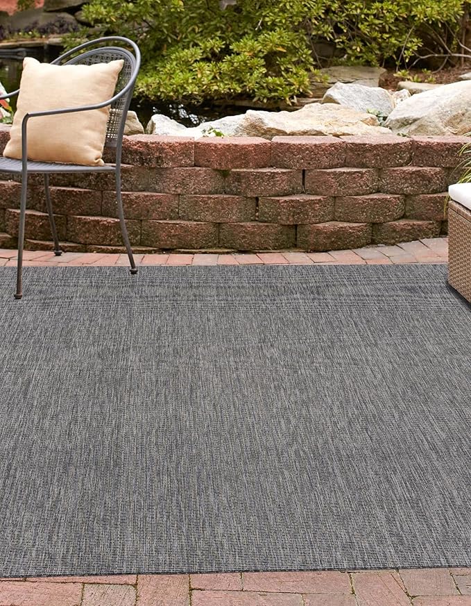 Unique Loom Collection Casual Transitional Solid Heathered Indoor/Outdoor Flatweave Area Rug (13' Square, Black/Ivory)