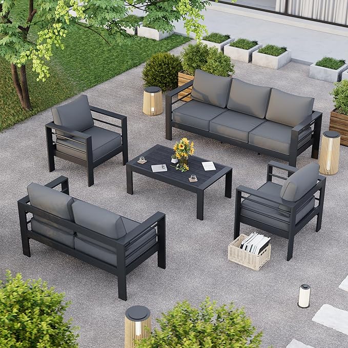 Aluminum Furniture Set, 8 Piece Patio Sectional Conversation Sets, Modern Outdoor Furniture Sets with Waterproof Covers