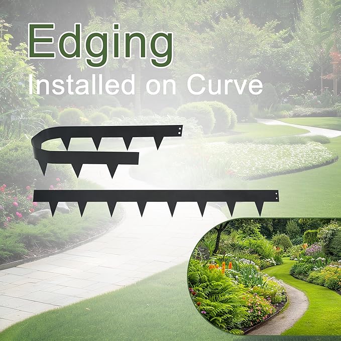Garden 10-Pack Galvanized Steel Landscape Lawn Edging 33Ft 4.5in H Black Powder Coated Bendable Metal Strips - Hammer-in Edging Border w/ 11 Clips - Yard Pathway Divider