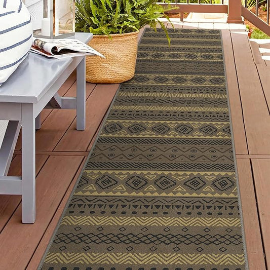 GENIMO Outdoor Rug for Patio Clearance, 2'x10' Reversible Plastic Straw Rugs, Lightweight Waterproof RV Camping Mat for Camper, Balcony, Deck, Backyard, Picnic, CoffeeBeige