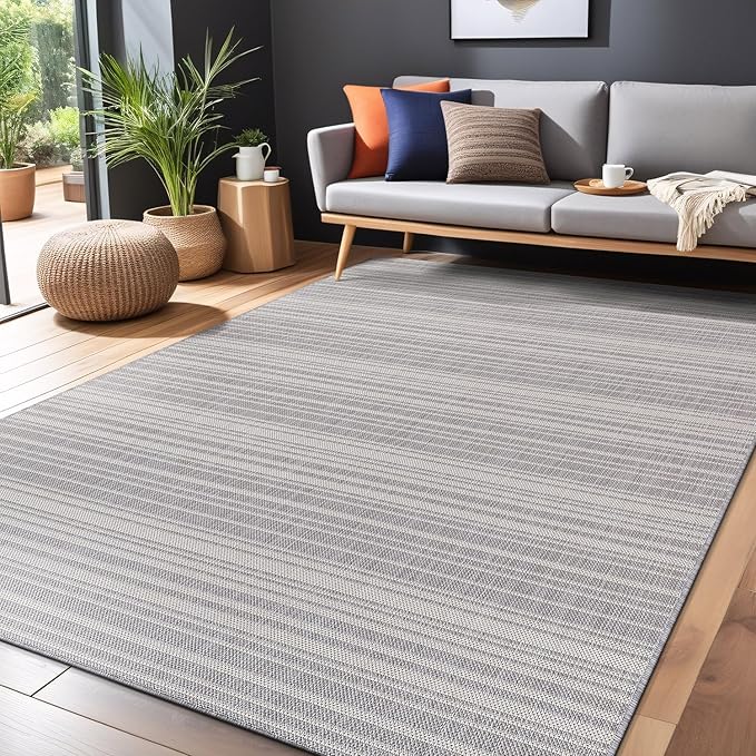 Stripe Outdoor Rug 6x9 Washable Outside Carpet for Indoor Patio Porch Waterproof Easy Cleaning Non Shedding Area Rugs Gray 6 x 9