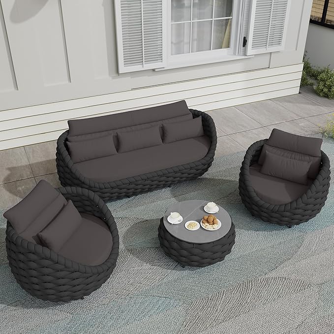 TWT 6-Piece Patio Furniture Set, Modern Outdoor Conversation Set Aluminum Sectional Sofa with Water Repellent Thick Cushions and Coffee Tables, Dark Grey