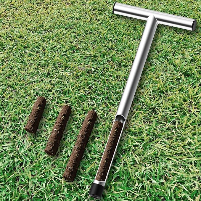 ForoGore 17 Inch Stainless Steel Soil Sampler Probe, T-Style Handle Soil Test Probe, Soil Probe for Soil Sampling, Soil Test Kit for Plant Care, Farm, Lawn Garden