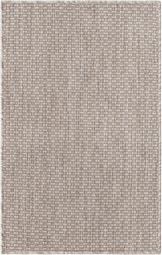 Unique Loom Collection Casual Transitional Solid Heathered Indoor/Outdoor Flatweave Area Rug (2' x 3' 1" Rectangle, Beige/Ivory)