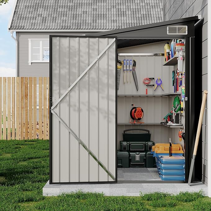 4' x 8' Outdoor Lean to Storage Sheds Outdoor, Heavy-Duty Lean to Garden StorageShed, Metal Wall Side Bike Shed & Outdoor Storage