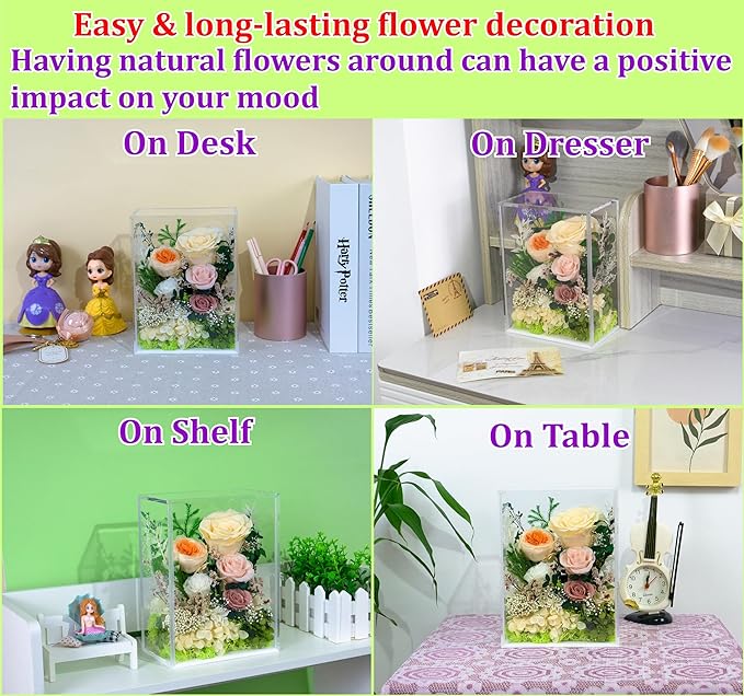 Valley of Rain & Forest Long-Lasting Real Flowers, Handcrafted Preserved Rose Bush For you to Send Love for All Occasions, Floral Arrangement for Indoor Decoration (Yellow Champagne Rose)