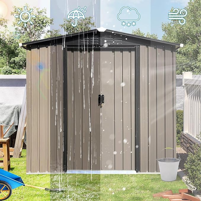 6ft x 4ft Outdoor Tool Shed Metal Storage Shed Outdoor Storage Metal Garden Sheds Tool Cabinet with Roof Slope Design, Sliding Door System for Backyard, Patio, Poolside, Dark Gray