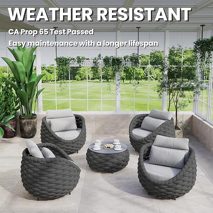 4 PCS Patio Rope Armchair: Aluminum Woven Accent Chair - Cushioned Lounge Chair with Arms - Modern Garden Chair Assembled - All Weather 400lbs Outdoor Seating Porch Furniture Deck Balcony Hotel