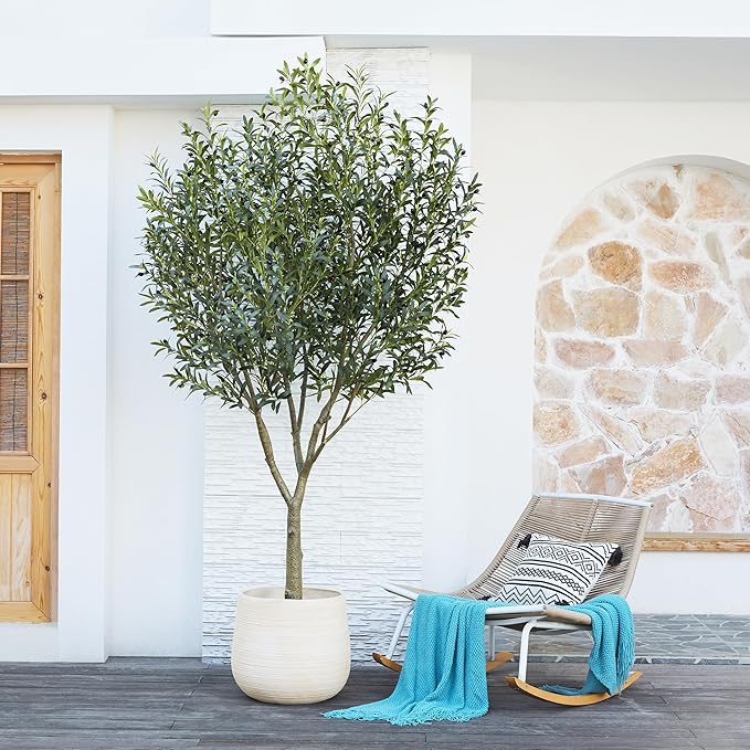 Artificial Olive Tree 8FT - Large Fake Olive Trees Indoor with 4028 Silk Leaves, Outdoor Potted Faux Plant with UV Resistant for Living Room,Office,Patio, Home Decor,VN157
