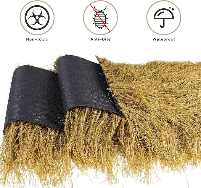 NAHARO Tiki Thatch Grass Roof, Mexican Artificial Straw Roll for Tiki Bar Hut Party Garden Fence Patio DIY Crafts,Palapa Thatch Roofing Duck Blind Grass Hay Bales for Decoration (Yellow, 48" x 16")