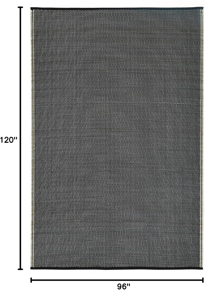 Fab Habitat Striped Neutral Outdoor Rug - Waterproof, Fade Resistant, Crease-Free, Reversible - Premium Recycled Plastic - Patio Porch Balcony Deck - Cancun Shadow SandBlack - 8x10 ft