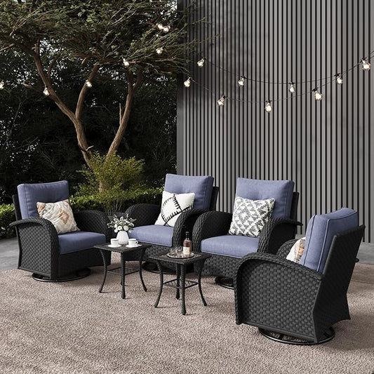 LayinSun 6 Pieces Outdoor Patio Furniture Set, Rattan Wicker Sectional Swivel Rocker Chairs Sets