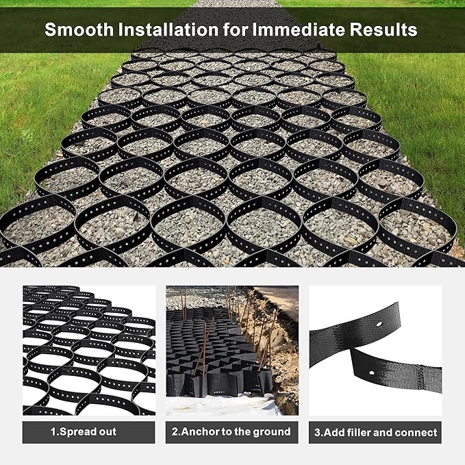 Gravel Grid 2" Thick Geo Ground Grid for Gravel- 9x17FT Geocell with 1885 LBS Per Sq Strength, Geogrid Driveway Stabilization System for Garden Landscaping Shed Base Slope Grass and Pathways