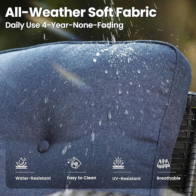 ovios 7 Pieces Patio Furniture Set, Outdoor Wicker Sofa with Swivel Chairs, Coffee Table, All Weather High Back Rattan Loveseat Couch with Comfy Cushions, Denim Blue