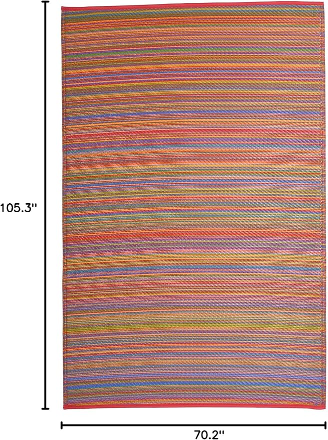 Fab Habitat Outdoor Rug - Waterproof, Fade Resistant, Crease-Free - Premium Recycled Plastic - Striped - Large Patio, Deck, Sunroom, Camping, RV - Cancun - Multicolor - 6 x 9 ft