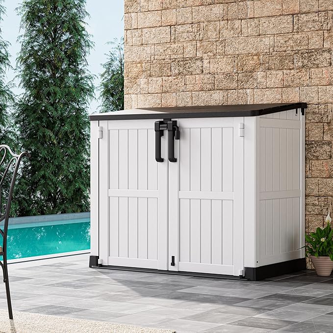 Horizontal Resin Storage Shed 36 Cu Ft with Lockable Doors, Portable Outdoor Storage Cabinet -Waterproof Outdoor Storage Box for Backyards, Easy to Assemble