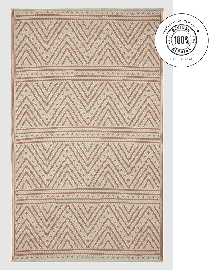 Fab Habitat Chevron Outdoor Rug - Waterproof, Fade Resistant, Crease-Free - Premium Recycled Plastic - Striped - Patio, Porch, Deck, Balcony - Patan - Coral - 5 x 8 ft
