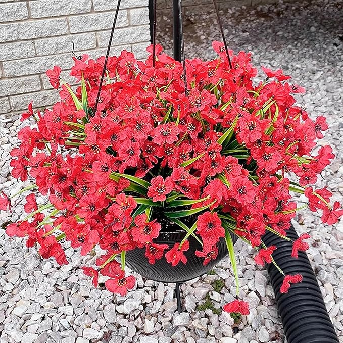 16pcs Outdoor Artificial Flowers UV Resistant Fake Flowers Bulk Artificial Flowers for Decoration Faux Silk Flowers for Garden Porch Window Box Hanging Planter Decorating