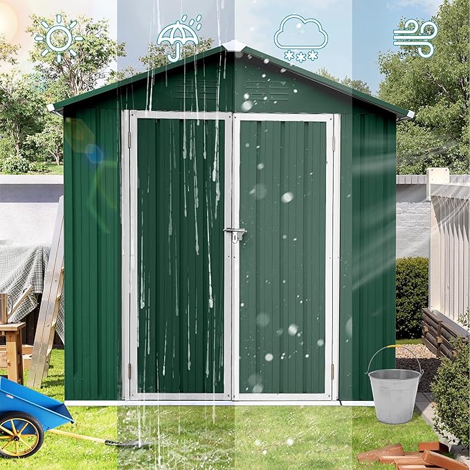 6ft x 4ft Outdoor Storage Shed Apex Roof Tool Shed Outdoor Storage Metal Garden Sheds Tool Cabinet with Galvanized Steel Construction for Backyard, Patio, Poolside, Green