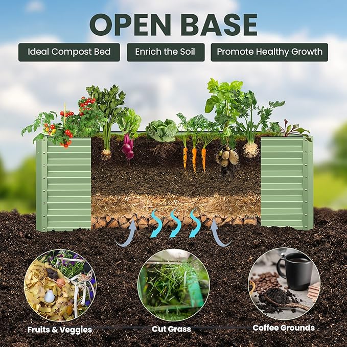 Galvanized Raised Garden Bed Box Outdoor 24" Tall Raised Garden Beds Outdoor Garden Planter Raised Beds for Gardening Outdoor Raised Metal Raised Garden Beds for Vegetables 48"X36"X24", Sage Green