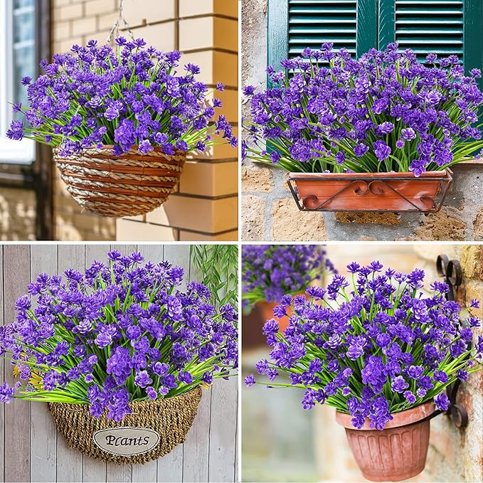 AmyHomie 20 Bundles Artificial Flowers for Outdoor Outside Spring Summer Decoration UV Resistant Faux Flowers No Fade Fake Plastic Plants Garden Porch Window Box Decorating