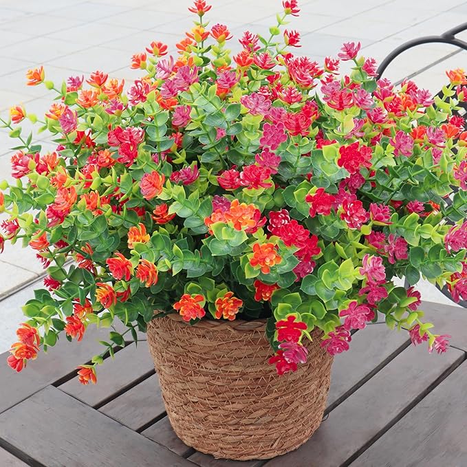 Artificial Flowers for Outdoors, 12 Bundles UV Resistant Realistic Faux Plants for Outside Porch Planter, Spring Summer Home Garden Decoration