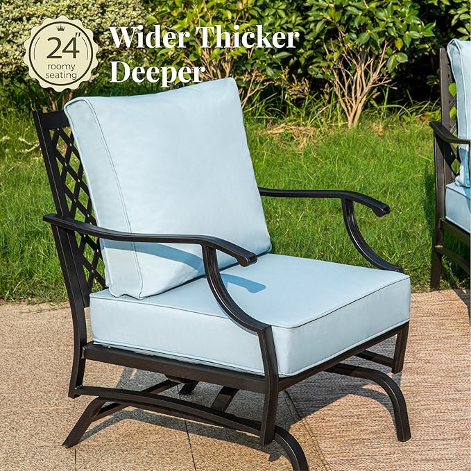 Patio Furniture Set 6 pcs, Outdoor Patio Furniture, 1 X 3-Seat Sofa, 2 X Single Chairs, 2 X Rocker Chairs, 1 X Coffee Table and 5.75" Extra Thick Cushion, Patio Conversation Set,Blue