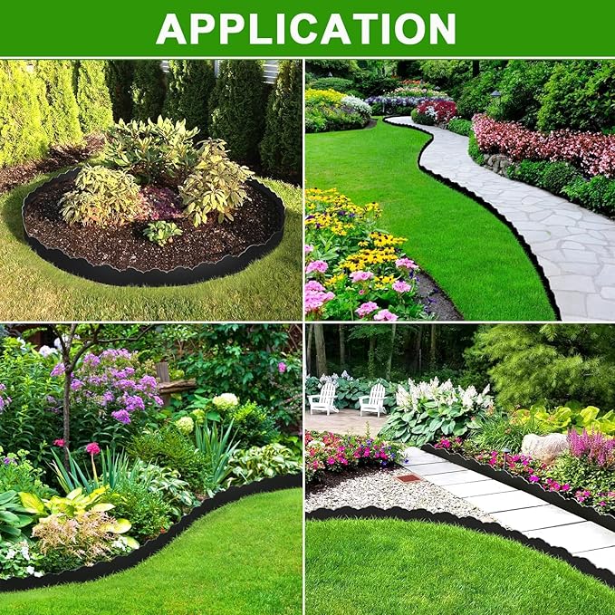 Landscape Edging Border 2.8 in Tall 100FT No Dig Garden Edging Borders with 150pcs Spikes Plastic Lawn Edging for Yard, Pathway and Flower Beds Fence, Black