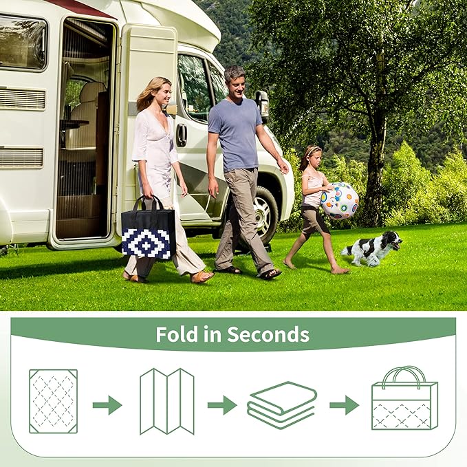 GENIMO Outdoor Rug for Patio Clearance,6'x9' Waterproof Mat,Reversible Plastic Camping Rugs,Rv,Deck,Porch,Camper,Balcony,Backyard (Navy Blue & White)