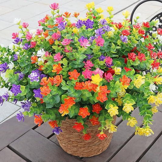 Artificial Flowers for Outdoors, 12 Bundles UV Resistant Realistic Faux Plants for Outside Porch Planter, Spring Summer Home Garden Decoration