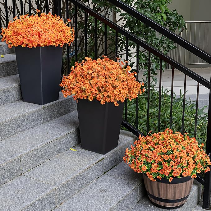 20 Bundles Artificial Flowers for Outdoor Fake Plants for Spring Decoration,Faux Eucalyptus Flowers for Planter UV Resistant Lifelike for Home Porch Garden（Orange）