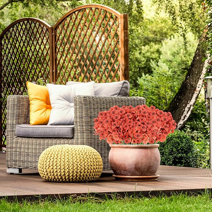 22 Bunches of Outdoor Artificial Flowers, UV Resistant Fake Flowers Artificial Silk Flowers with Plastic Plants for Indoor Outdoor Front Porch Hanging Planter Decoration (22, Orange)