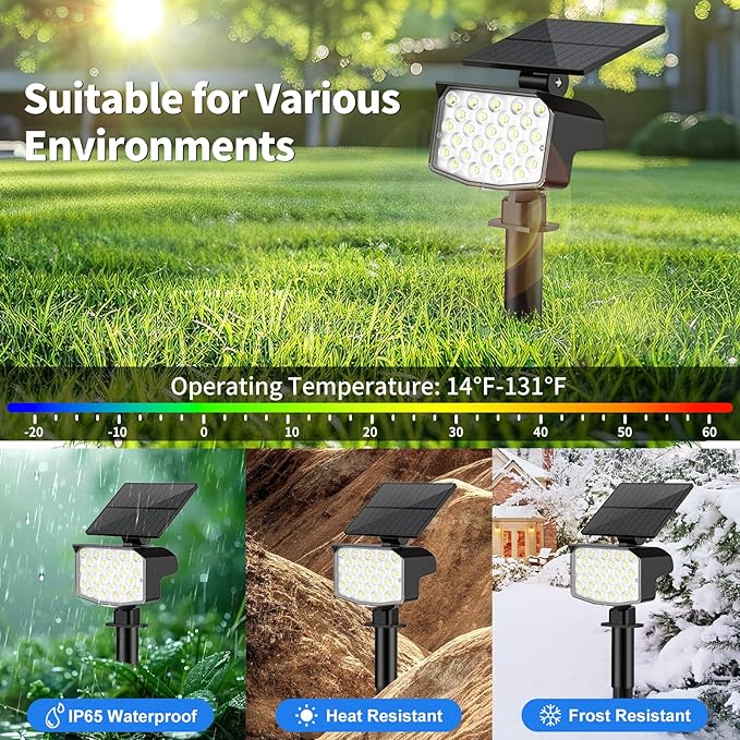 Solar Spot Lights Outdoor Waterproof Adjustable Solar Powered Landscape Lights for Yard 3 Long Time Lighting Modes Spotlights for Pathway Garden Outside Wall Pool Porch- 2 Pack, Cool White