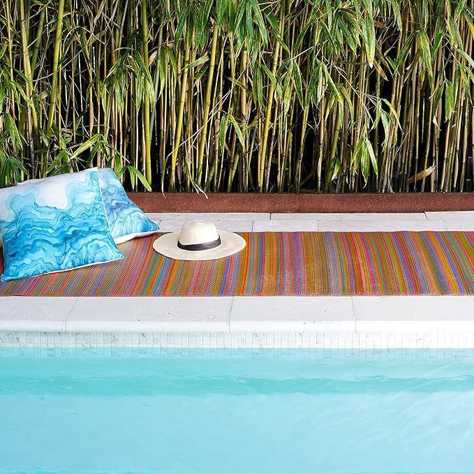 Fab Habitat Outdoor Rug - Waterproof, Fade Resistant, Crease-Free - Premium Recycled Plastic - Striped - Porch, Deck, Balcony, Mudroom, Laundry Room, Patio - Cancun - Multicolor - 3 x 5 ft