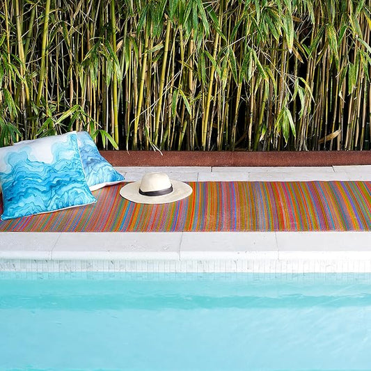 Fab Habitat Outdoor Rug - Waterproof, Fade Resistant, Crease-Free - Premium Recycled Plastic - Striped - Porch, Deck, Balcony, Mudroom, Laundry Room, Patio - Cancun - Multicolor - 3 x 5 ft
