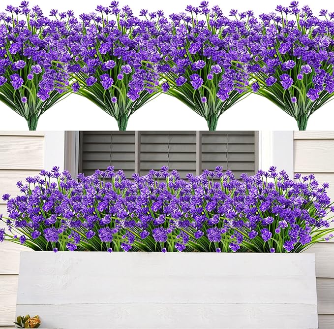 AmyHomie 20 Bundles Artificial Flowers for Outdoor Outside Spring Summer Decoration UV Resistant Faux Flowers No Fade Fake Plastic Plants Garden Porch Window Box Decorating