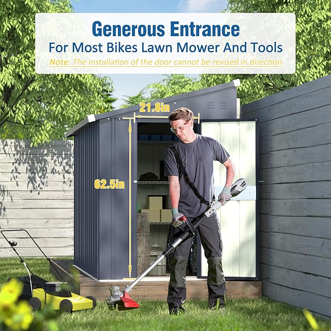 MUPATER Outdoor Storage Shed 4x6 FT, Garden Tool Shed, Metal Lean-to Shed Kit for Backyard Lawn with Lockable Door and Vents, Grey