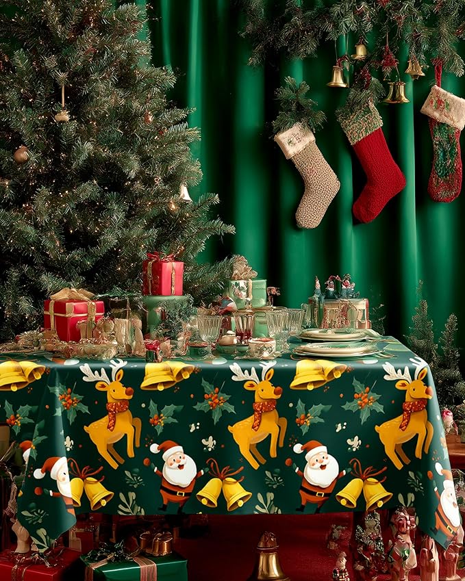 Pureegg Plastic Table Cloth Disposable 8 Pack, 54 x 108 Inch Rectangle Tablecloths, Sturdy Leakproof Plastic Covers for Party, Picnic, Wedding, Winter & Xmas Decoration, Christmas Green