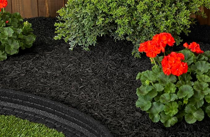 Rubberific Premium Shredded Rubber Mulch for Gardens, Lawns, and Landscaping | Long Lasting Color | Looks Like Natural Wood Mulch (75 CU. FT. - 1,350 LBS, Black)