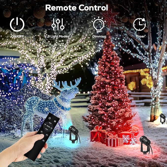 Banord RGBW Color Changing Outdoor Landscape Lighting, 4 Pack Low Voltage LED Outdoor Spotlight with Remote, IP65 Waterproof for Yard, Garden, Lawn