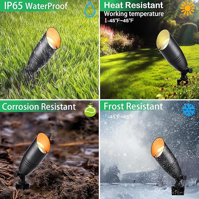 Low Voltage Outdoor Landscape Spotlights with RGB+CCT Color Changing,IP65 Waterproof Uplights for Garden and Yard,12V Warm&White Uplights,Heavy Duty Accent Fixtures,APP/Remote Control