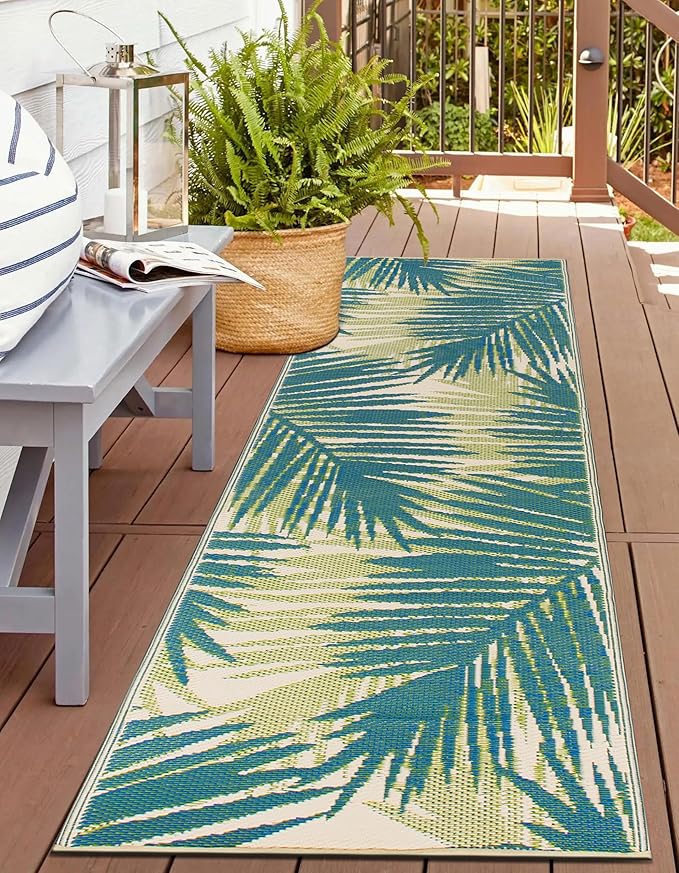Rugshop Tropical Floral Reversible Crease-Free Waterproof Premium Recycled Plastic Outdoor Rugs for Patio,Backyard,RV,Deck,Picnic,Trailer,Beach,Camping Rug 2' 7" X 8' Green