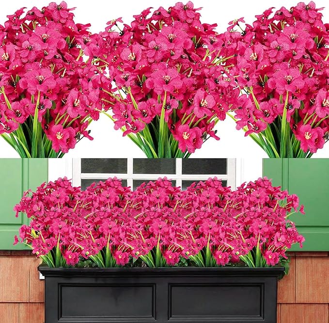 16pcs Outdoor Artificial Flowers UV Resistant Fake Flowers Bulk Artificial Flowers for Decoration Faux Silk Flowers for Garden Porch Window Box Hanging Planter Decorating