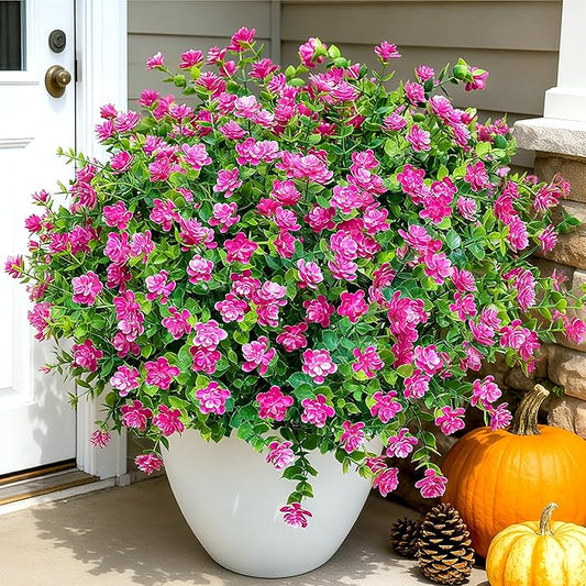 Ivydale Artificial Flowers Plants for Spring Outdoors Decoration, 12 Bundles Fake Plastic Flowers UV Resistant Faux Greenery Bushes Shrubs for Home Porch Patio Garden (Fuchsia)