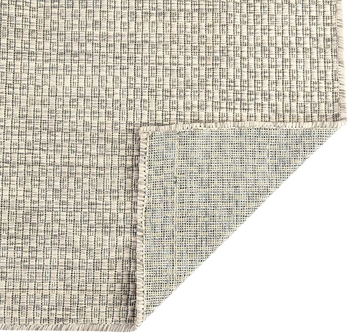 Unique Loom Collection Casual Transitional Solid Heathered Indoor/Outdoor Flatweave Area Rug (10' x 13' Rectangle, Light Gray/Ivory)