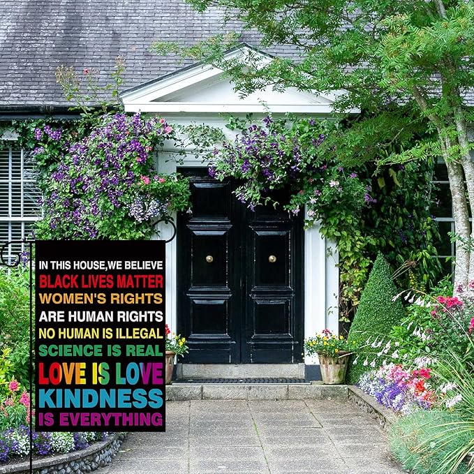Pride Garden Flag 12 X 18 Inch Vertical Double Sided in This House We Believe Pride Gay Lesbian LGBTQ Pansexual Flag Yard Flag Outdoor Decorations